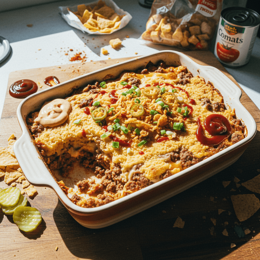 Spicy Ground Beef and Cornbread Casserole