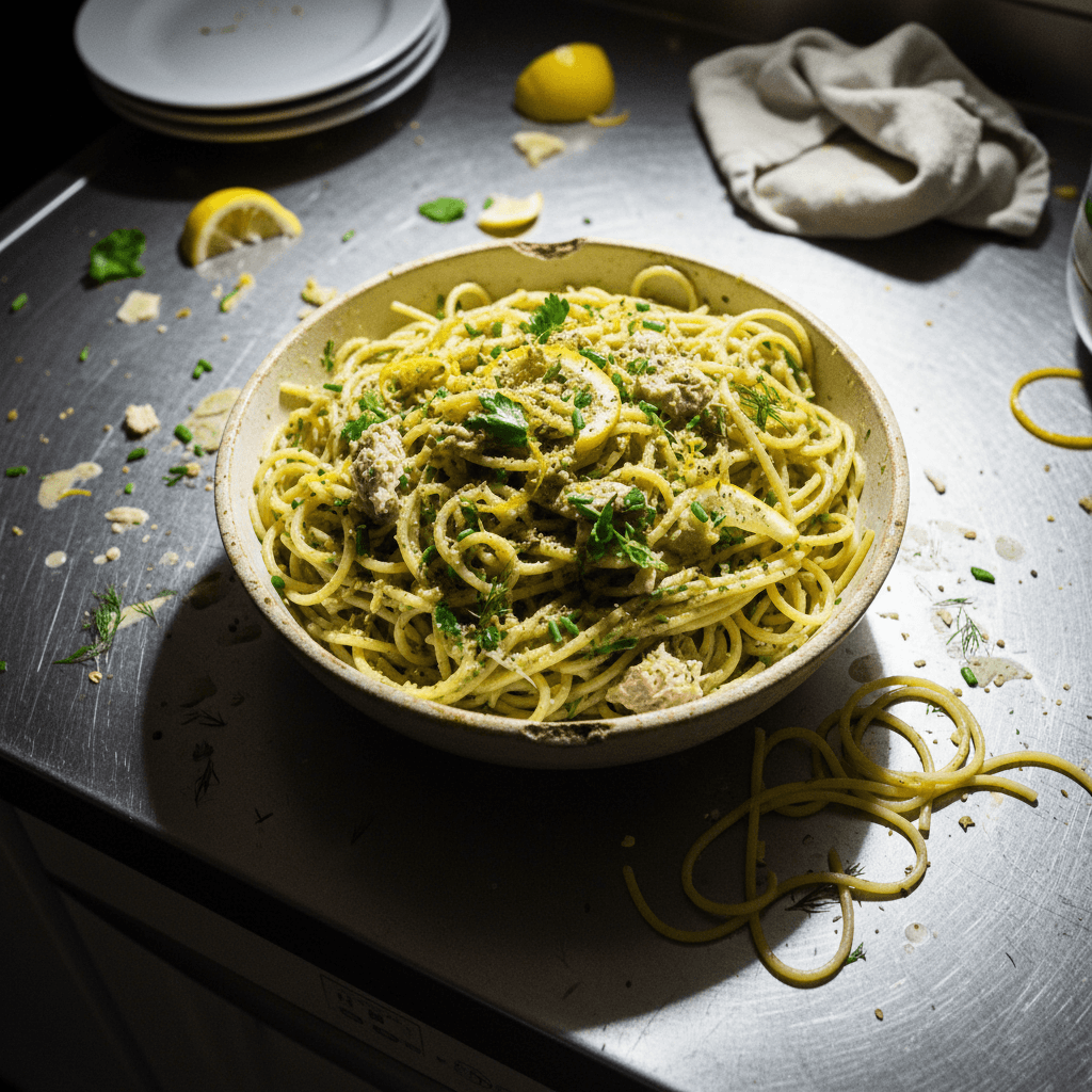 Creamy Lemon Green Goddess Spaghetti with Tinned Fish