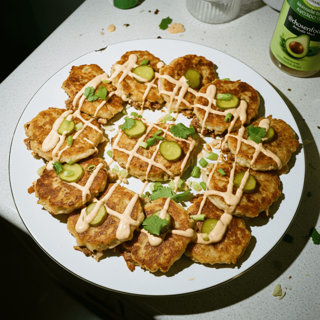 Smashed Dumpling Tacos with Spicy Mayo