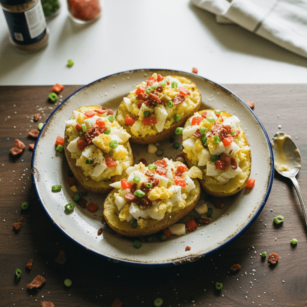 Loaded Twice-Baked Potatoes with Egg and Bacon