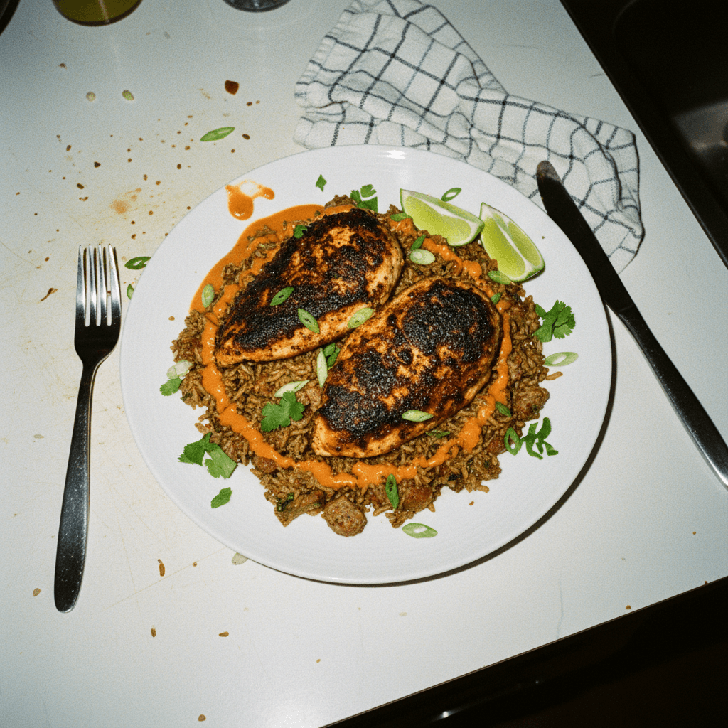 Blackened Chicken over Dirty Rice