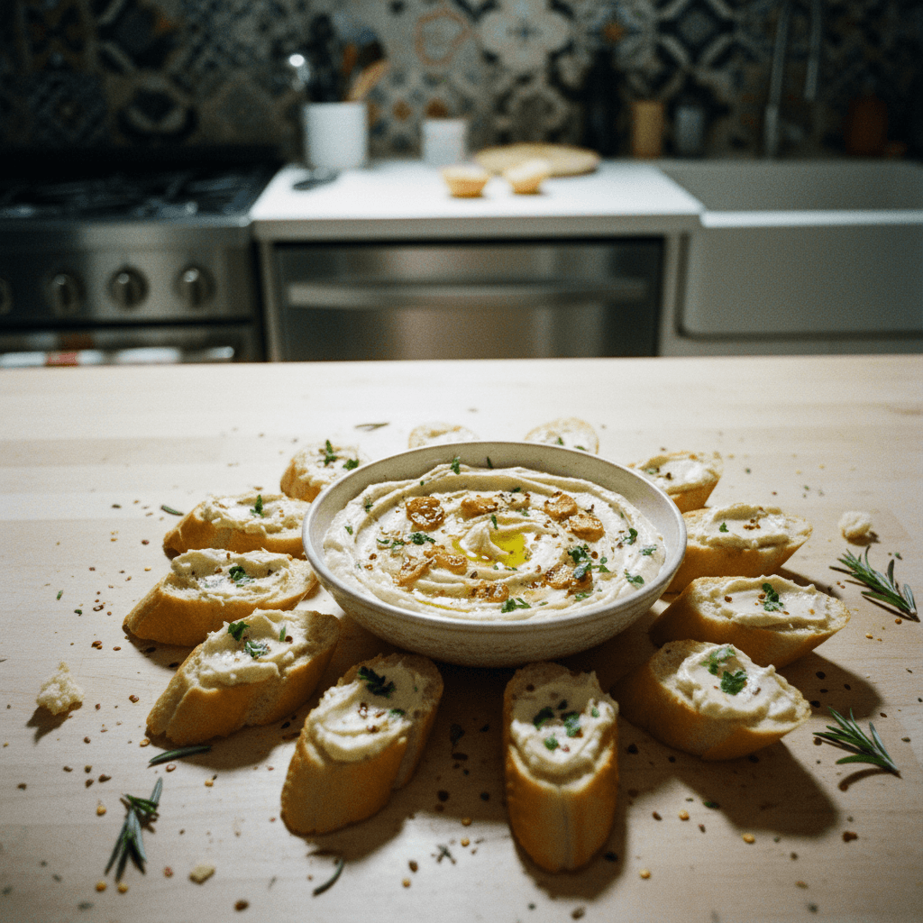 Creamy Roasted Garlic Dip (with Baguette)