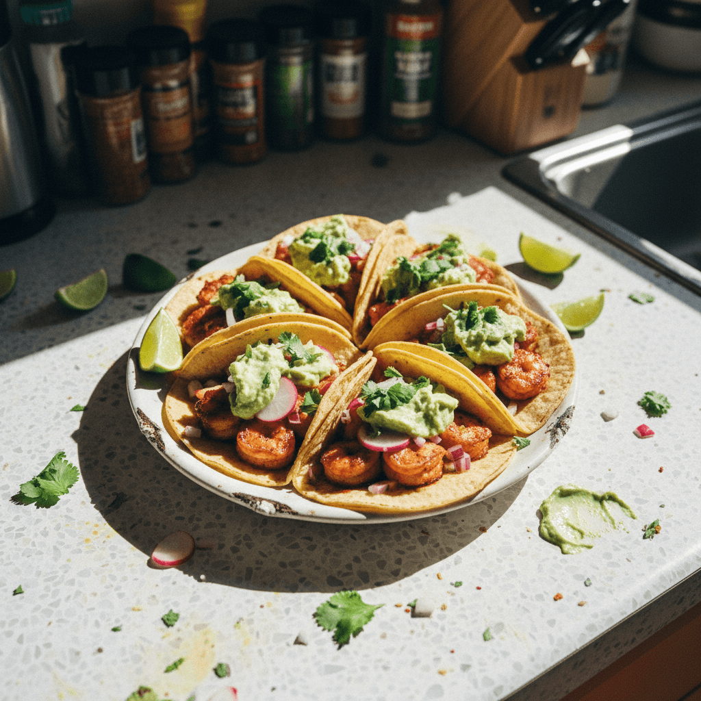 Smoked Paprika Shrimp Tacos with Avocado Crema