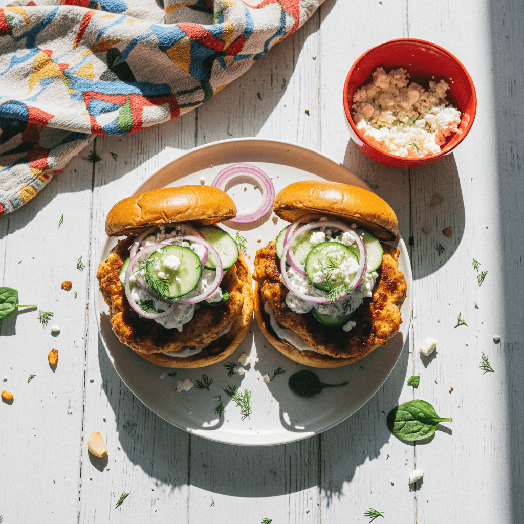 Roasted Garlic Feta Chicken Burgers
