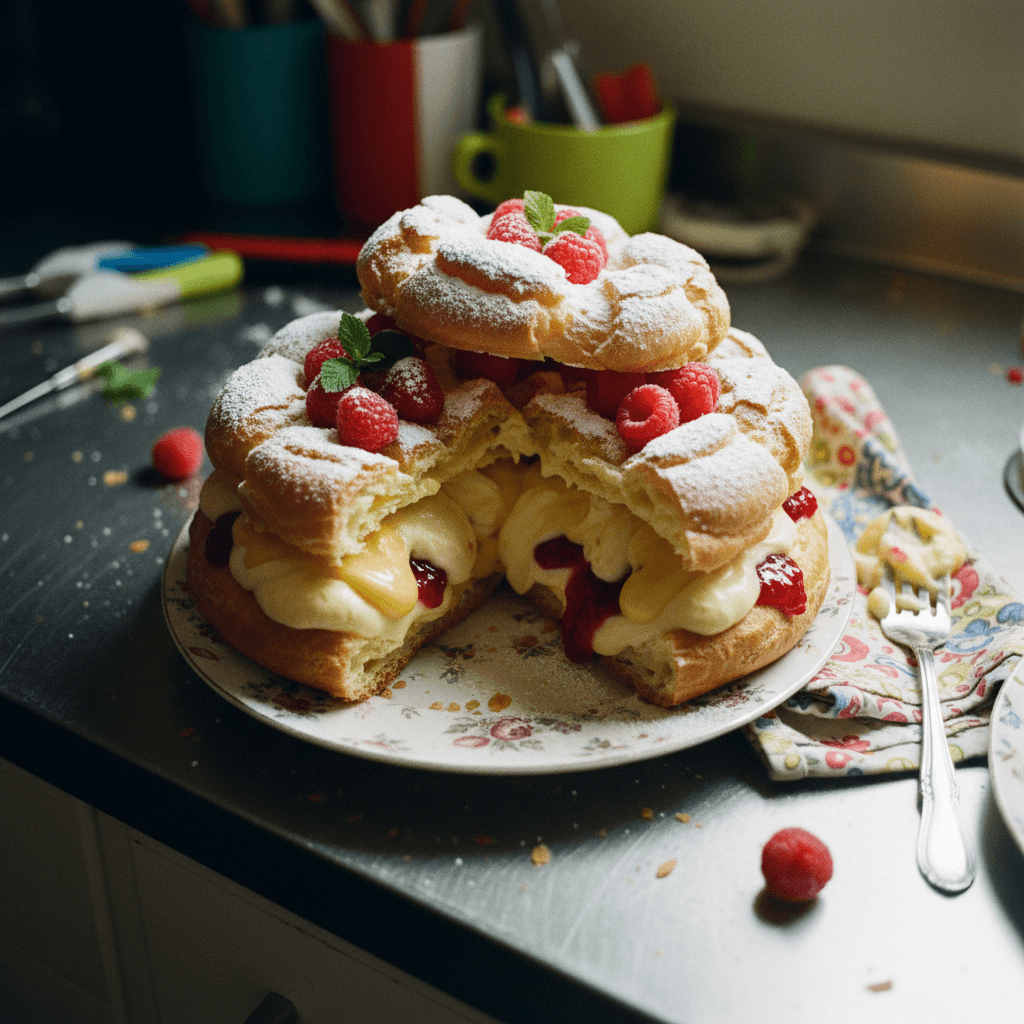 Lemon Raspberry Cream Puff Cake
