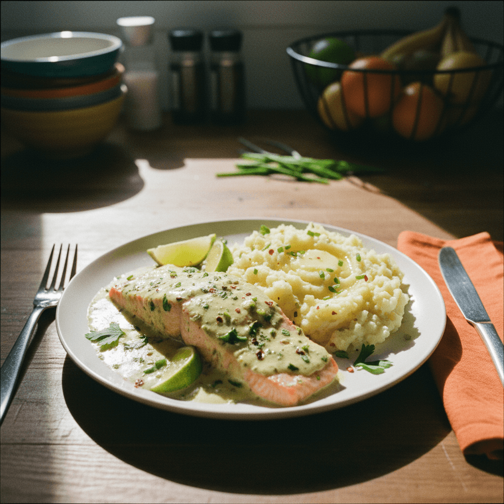 Creamy Garlic Lime Salmon with Mashed Potatoes