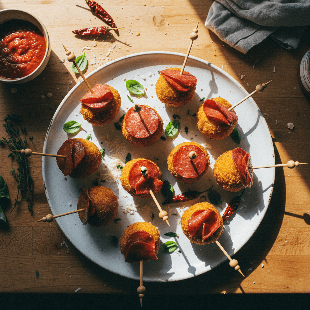 Pumpkin Arancini Skewers with Pepperoni