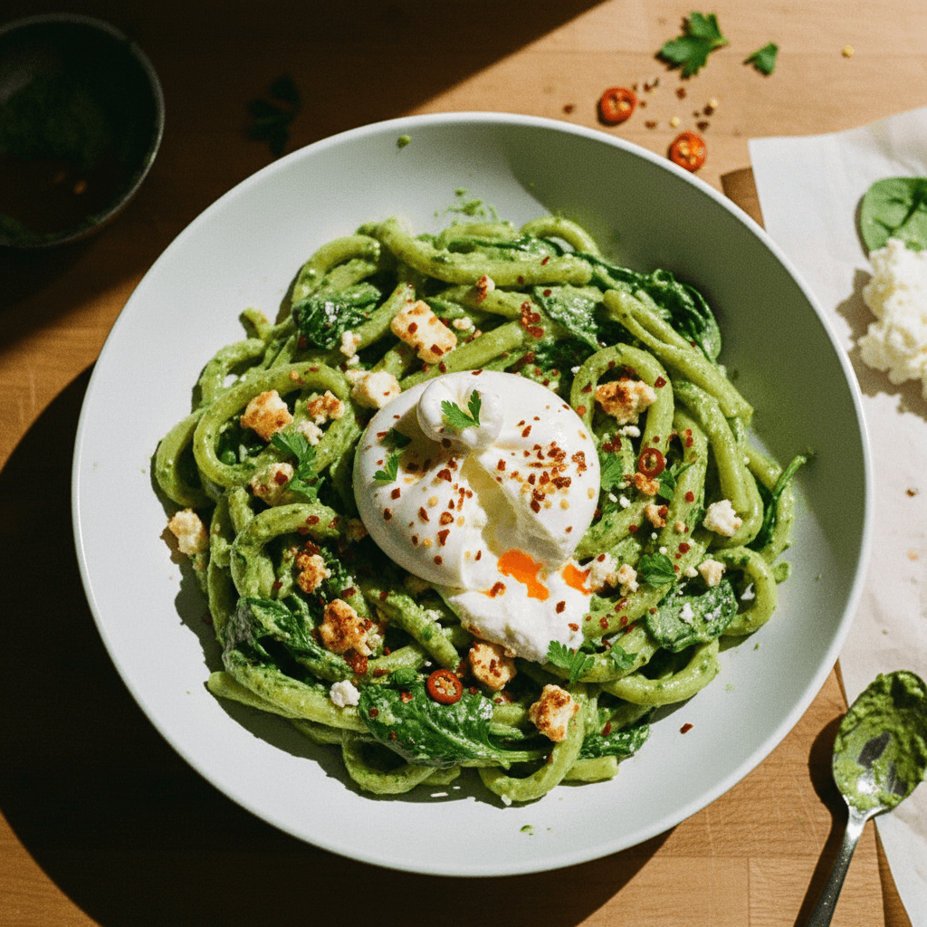 Feta Spinat Pasta mit Burrata