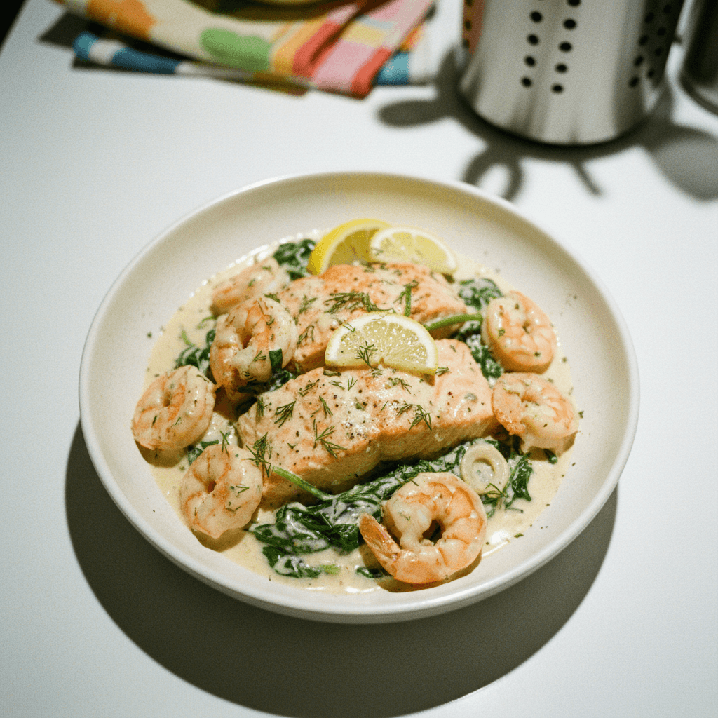 Creamy Garlic Shrimp and Spinach Salmon