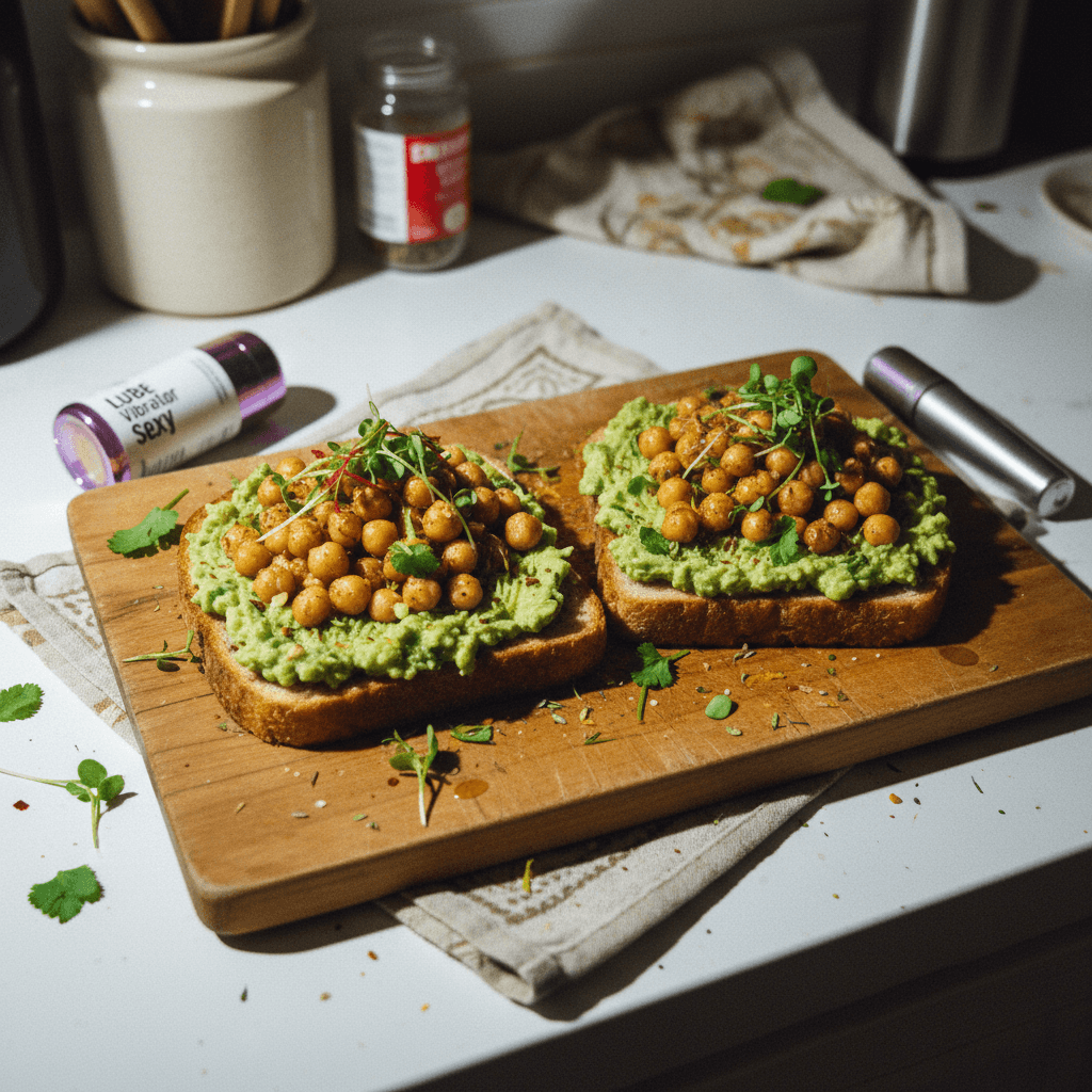 Herbed Chickpea & Avocado Toast with Fermented Chili Drizzle