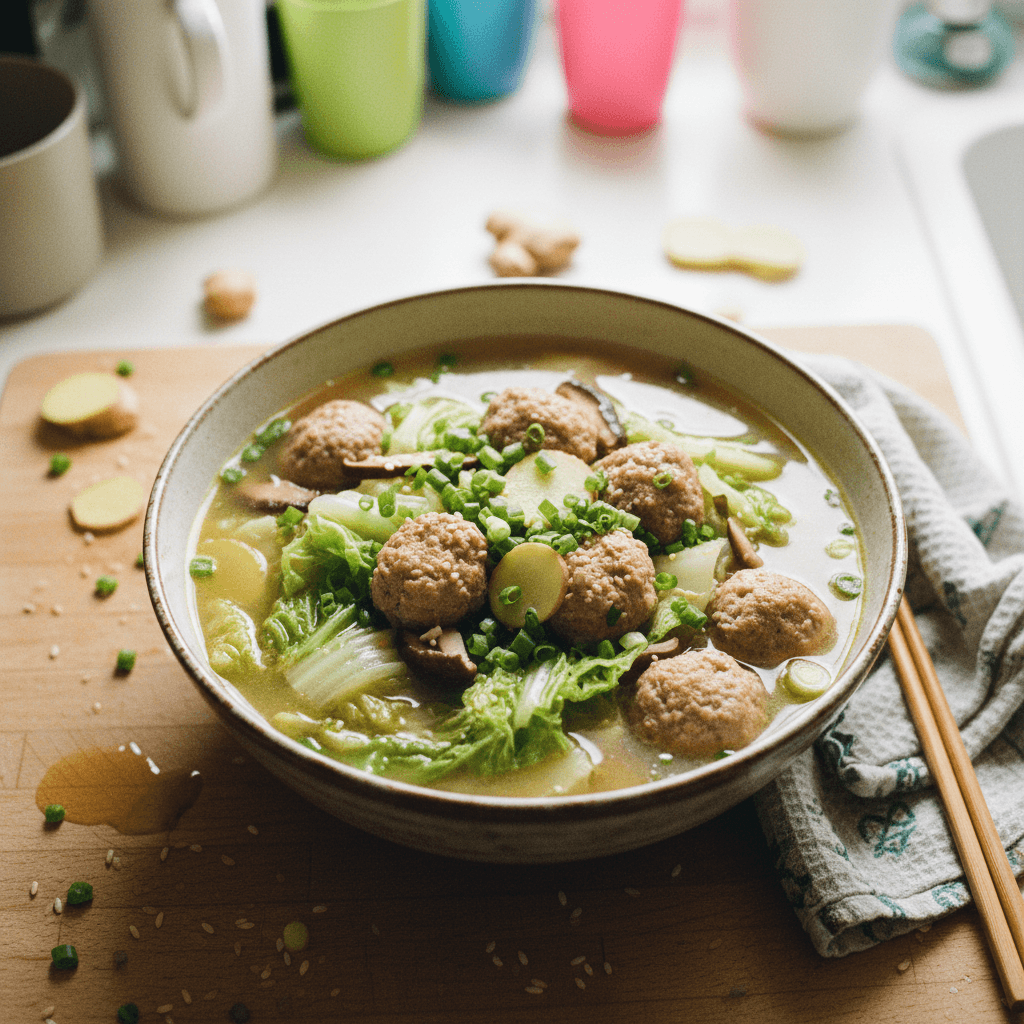 Pork Meatballs and Napa Cabbage Soup