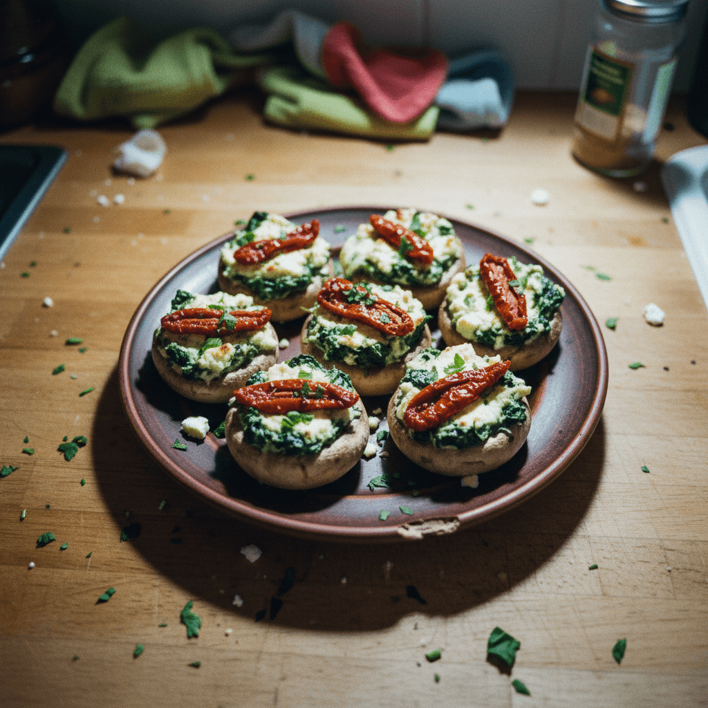 Stuffed Mushrooms with Spinach, Feta, and Sun-Dried Tomatoes