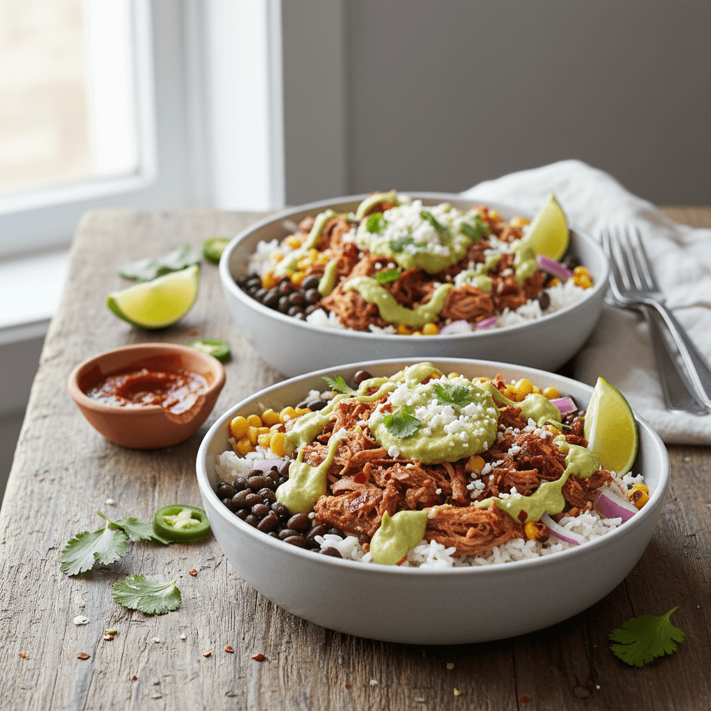 Spicy Pork Carnitas Burrito Bowls