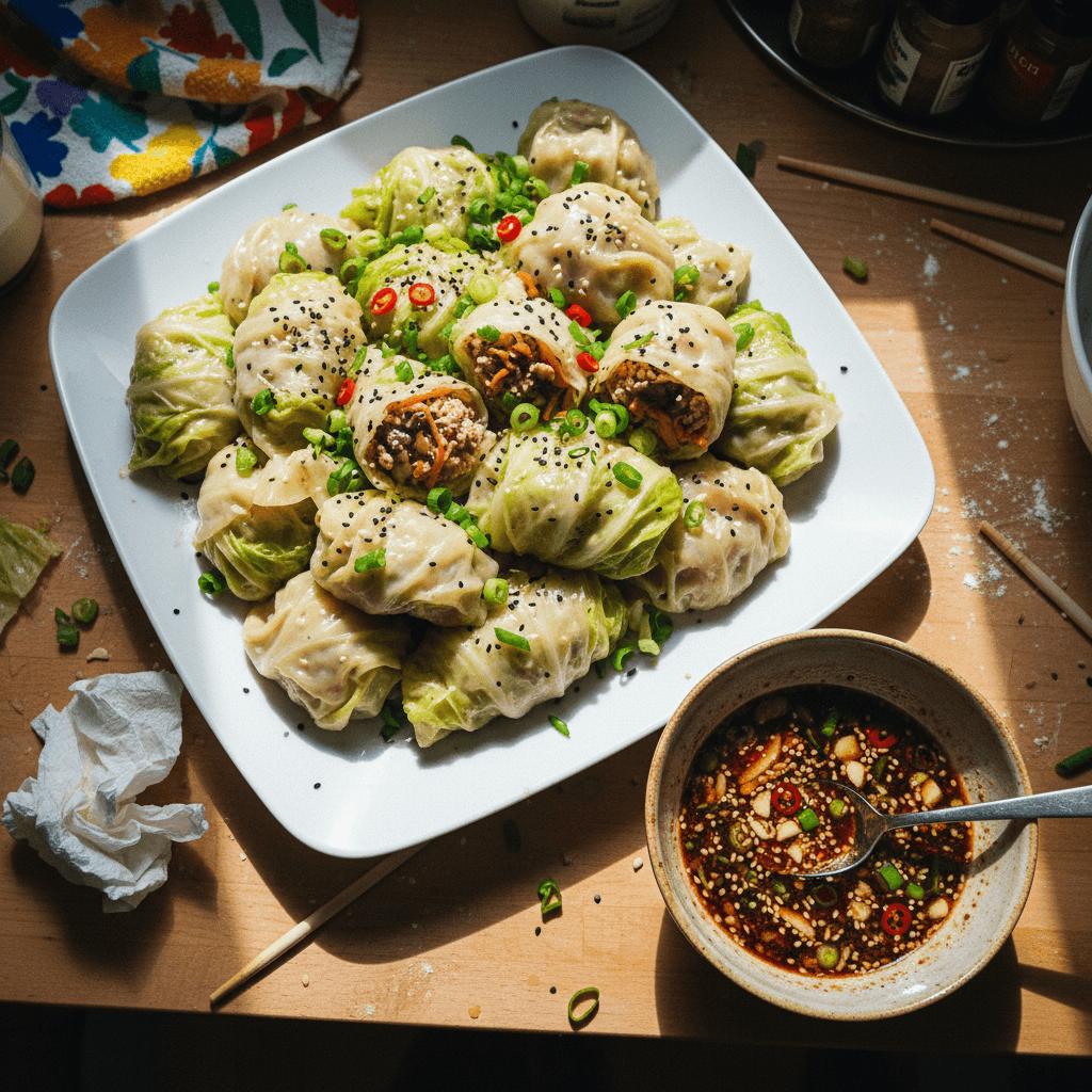 Cabbage Dumplings with Gyoza Dipping Sauce