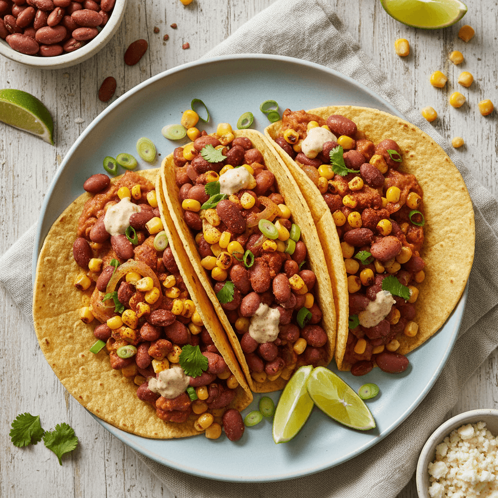 Spicy Pinto Bean and Corn Tacos
