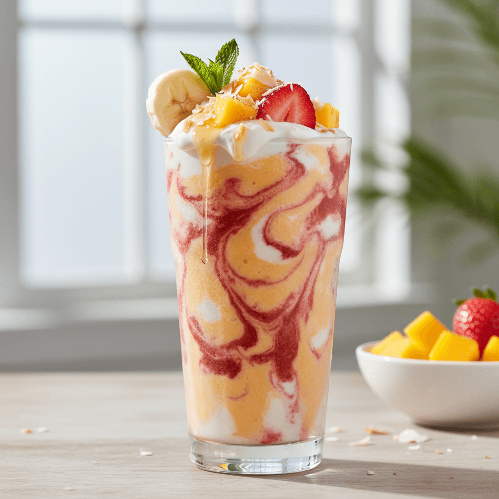 Tropical Mango-Strawberry Swirl Smoothie
