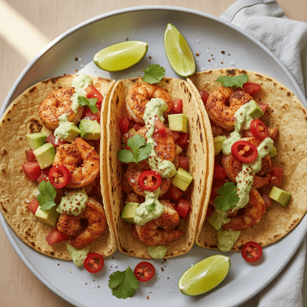 Spicy Avocado Shrimp Tacos