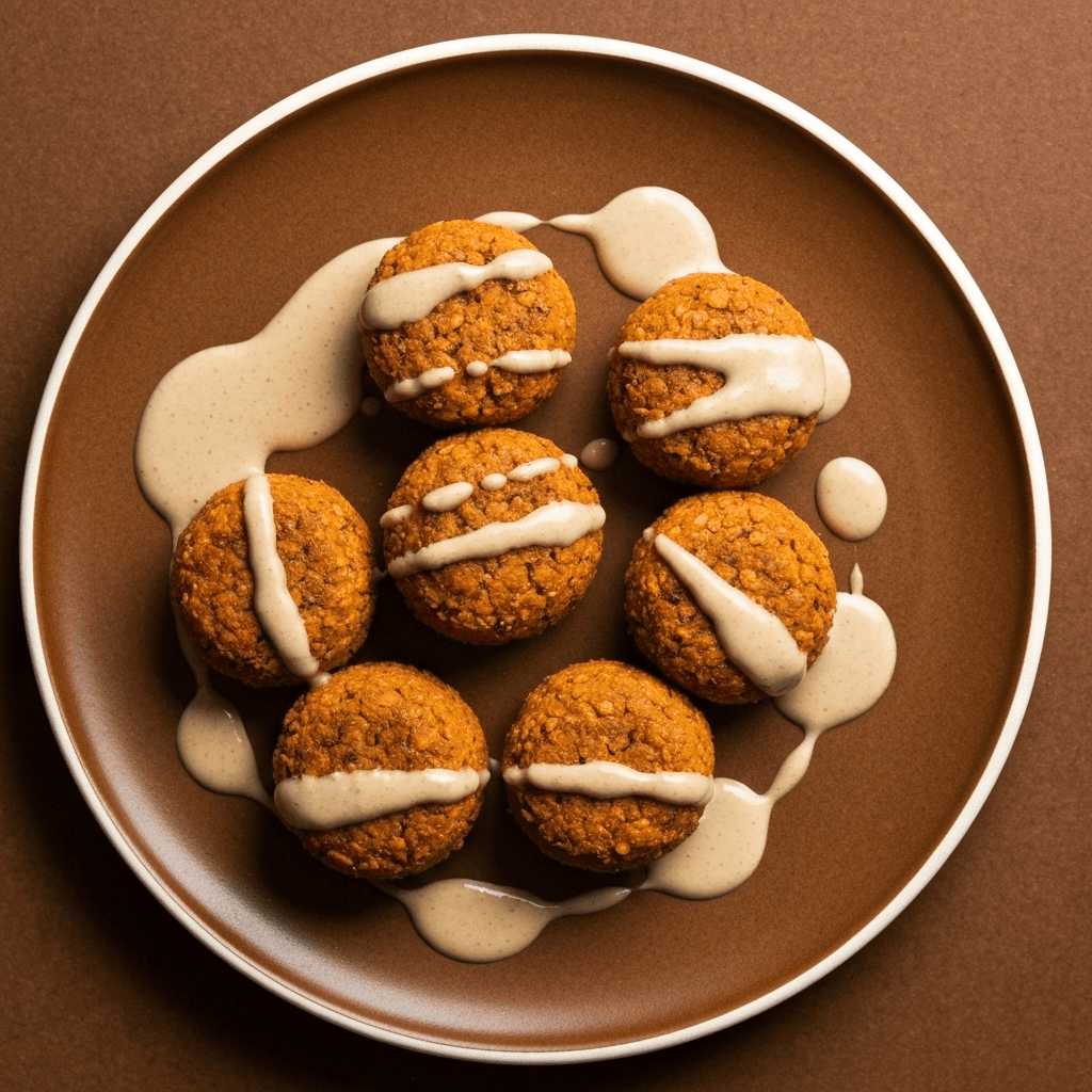 Roasted carrot falafel, tahini drizzle