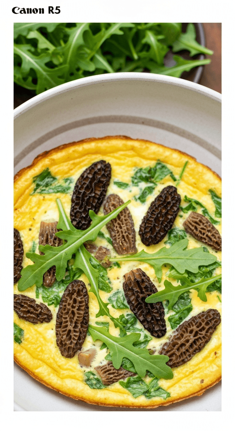 Savory Morel Arugula Frittata