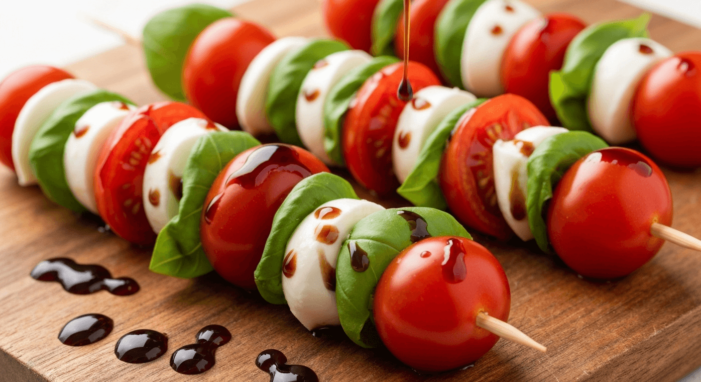 Caprese skewers with balsamic glaze