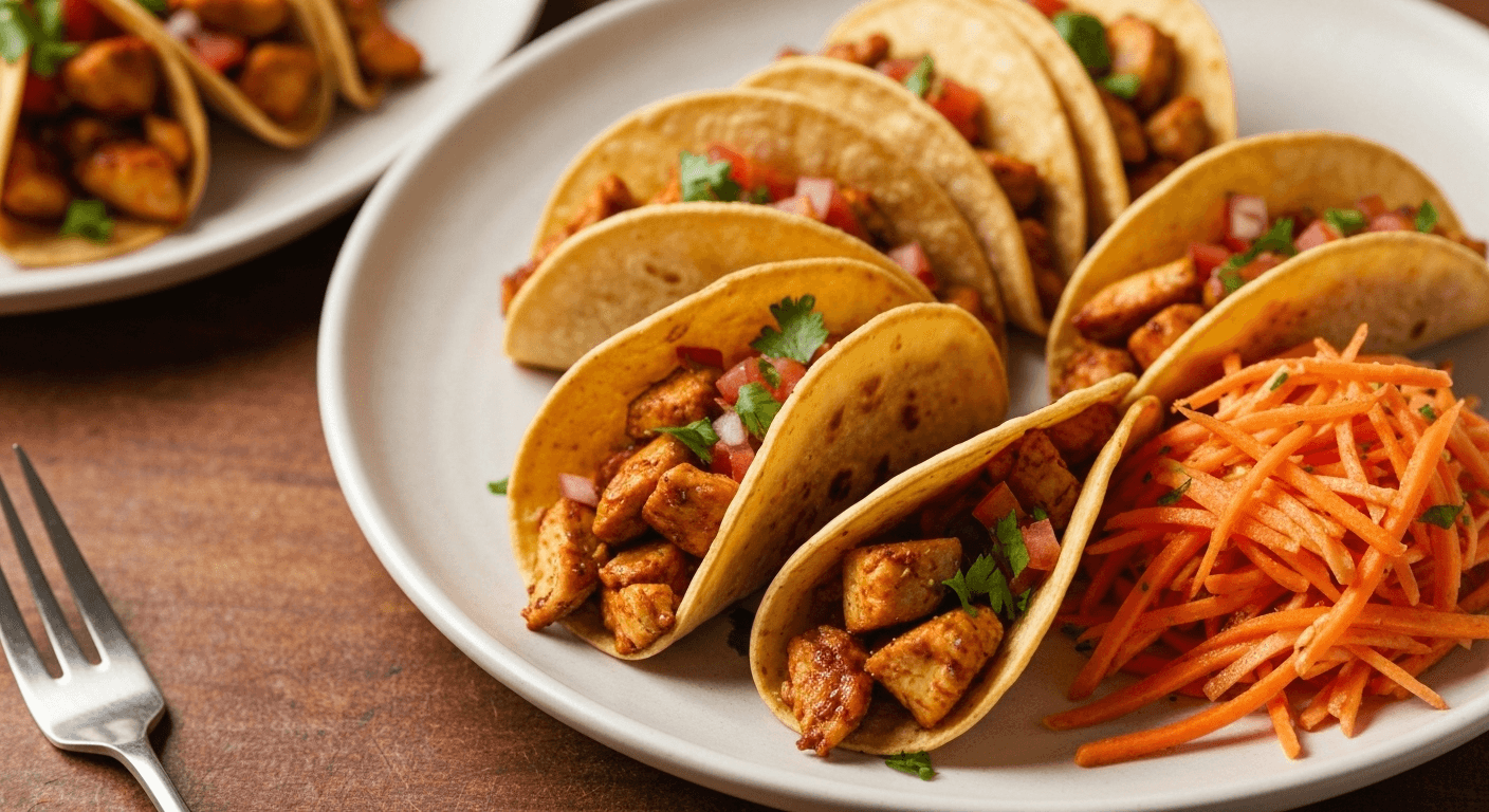Mini chicken tacos with carrot slaw
