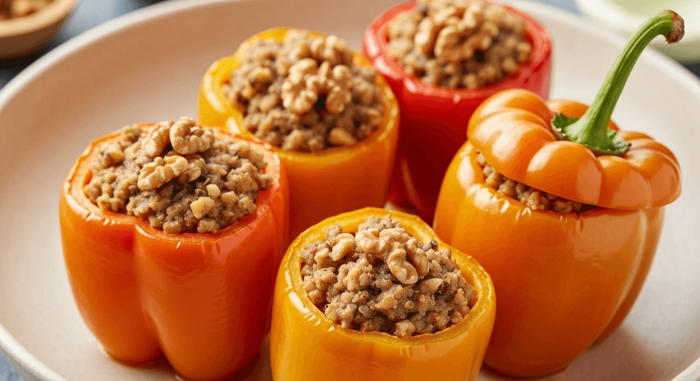Spiced Walnut Stuffed Bell Peppers