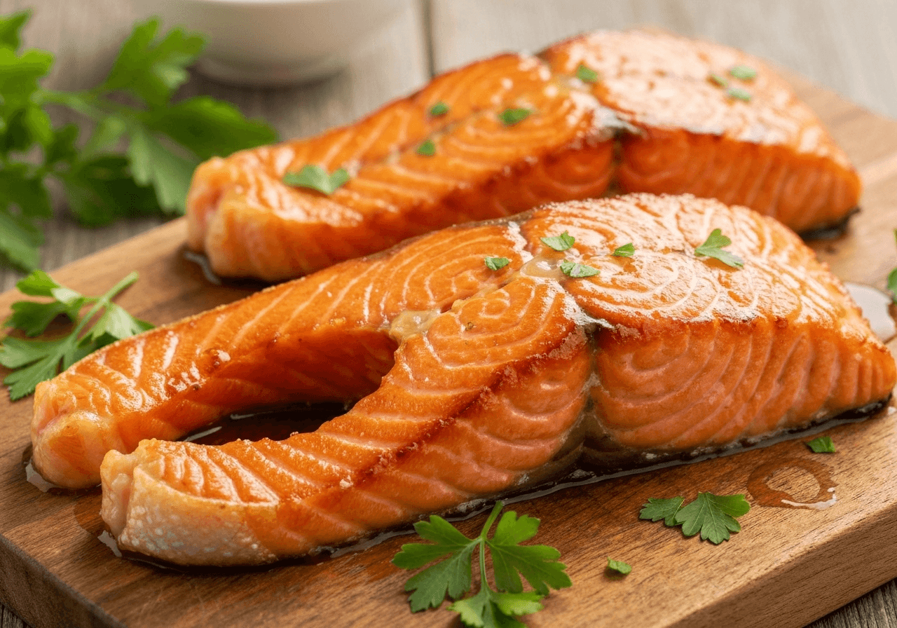 Honey mustard glazed salmon steaks