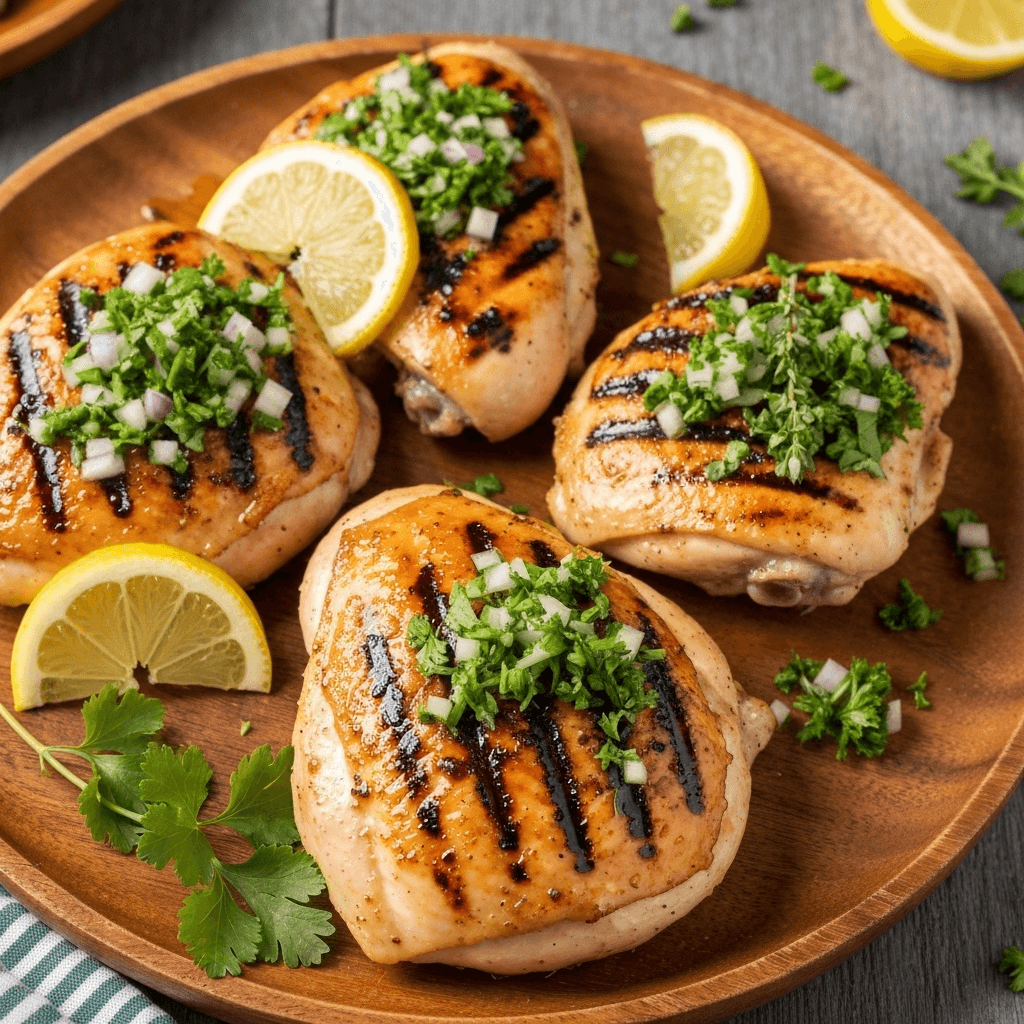 Lemony grilled chicken with herb salsa