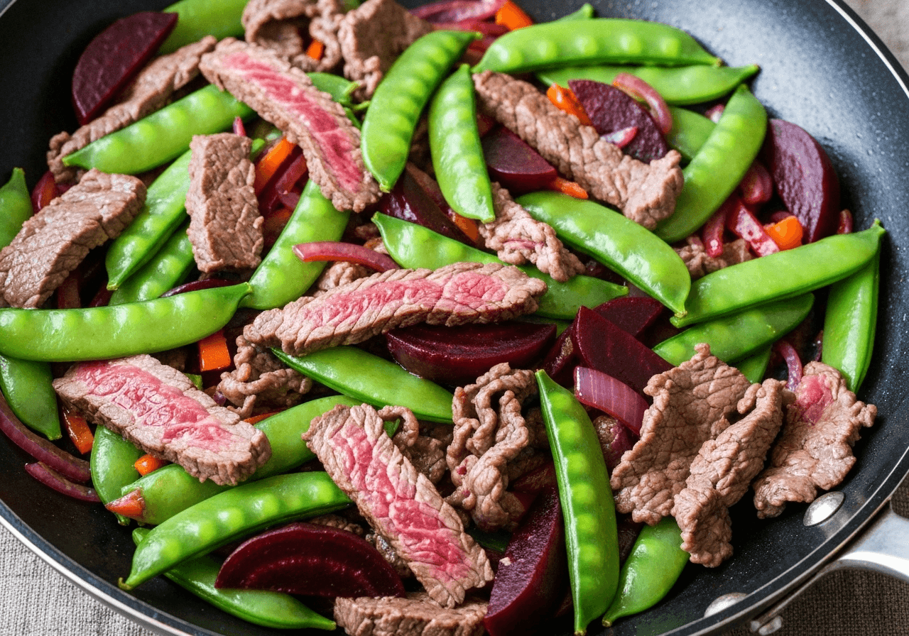 Beef Stir-fry with Beets and Snap Peas