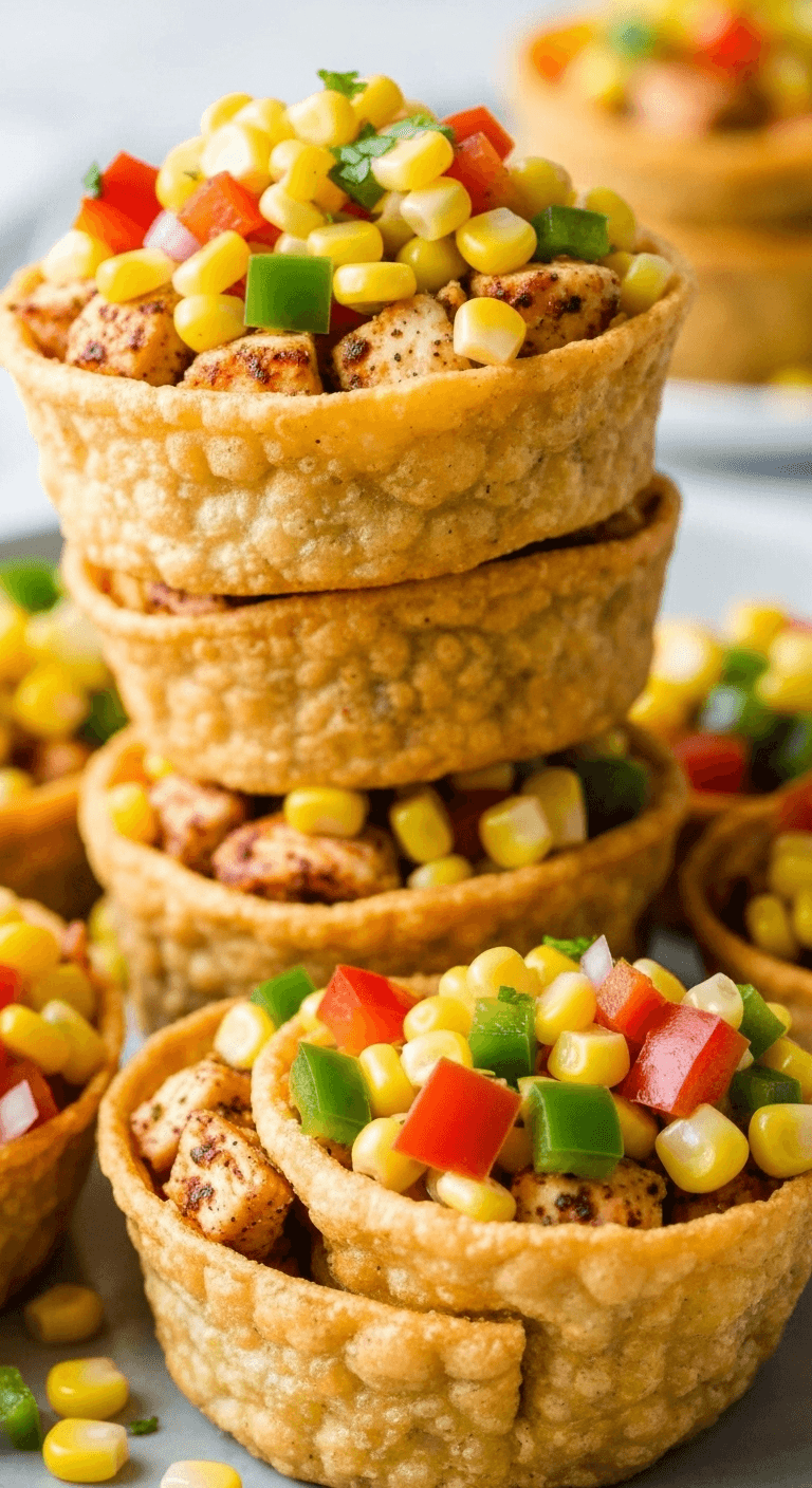 Chicken taco cups with corn salsa