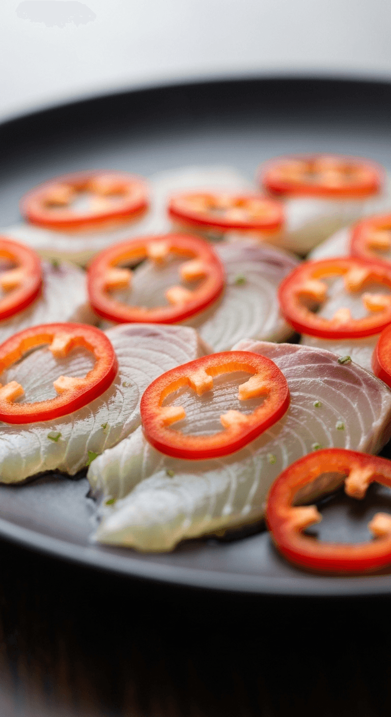 Yellowtail sashimi with Serrano pepper