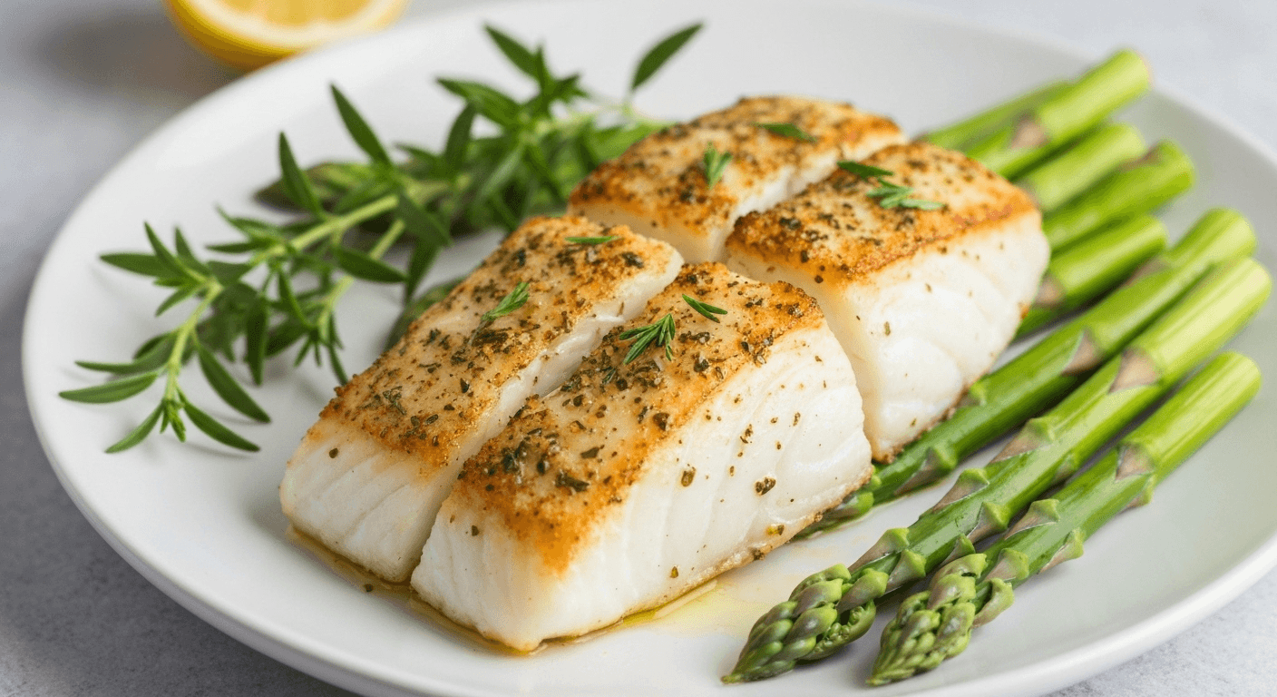 Lemon herb roasted cod with asparagus