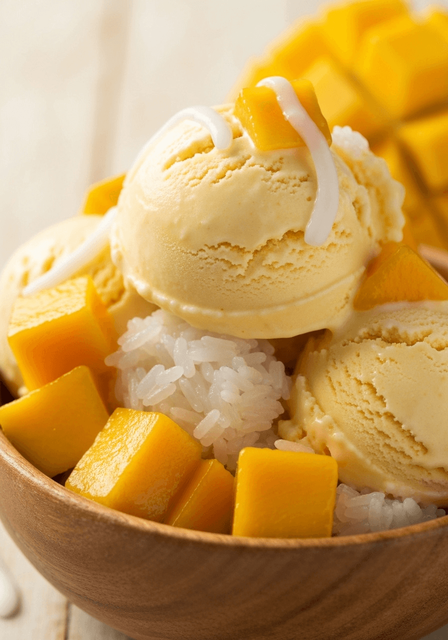 Mango sticky rice ice cream