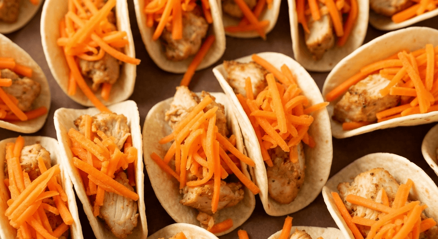 Mini Chicken Tacos with Shredded Carrots
