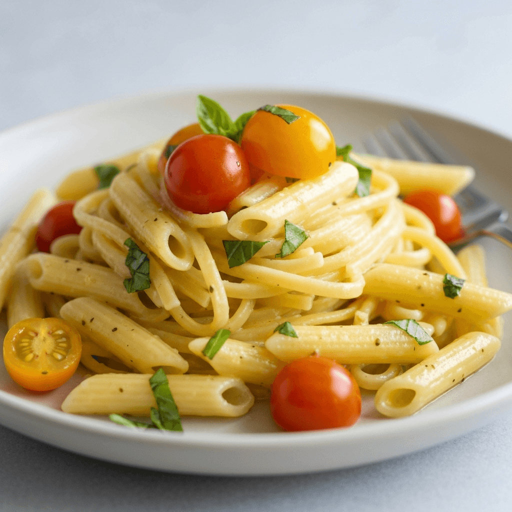 Lemon basil pasta with cherry tomatoes