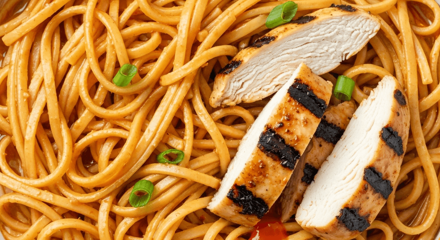 Spicy peanut noodles with grilled chicken