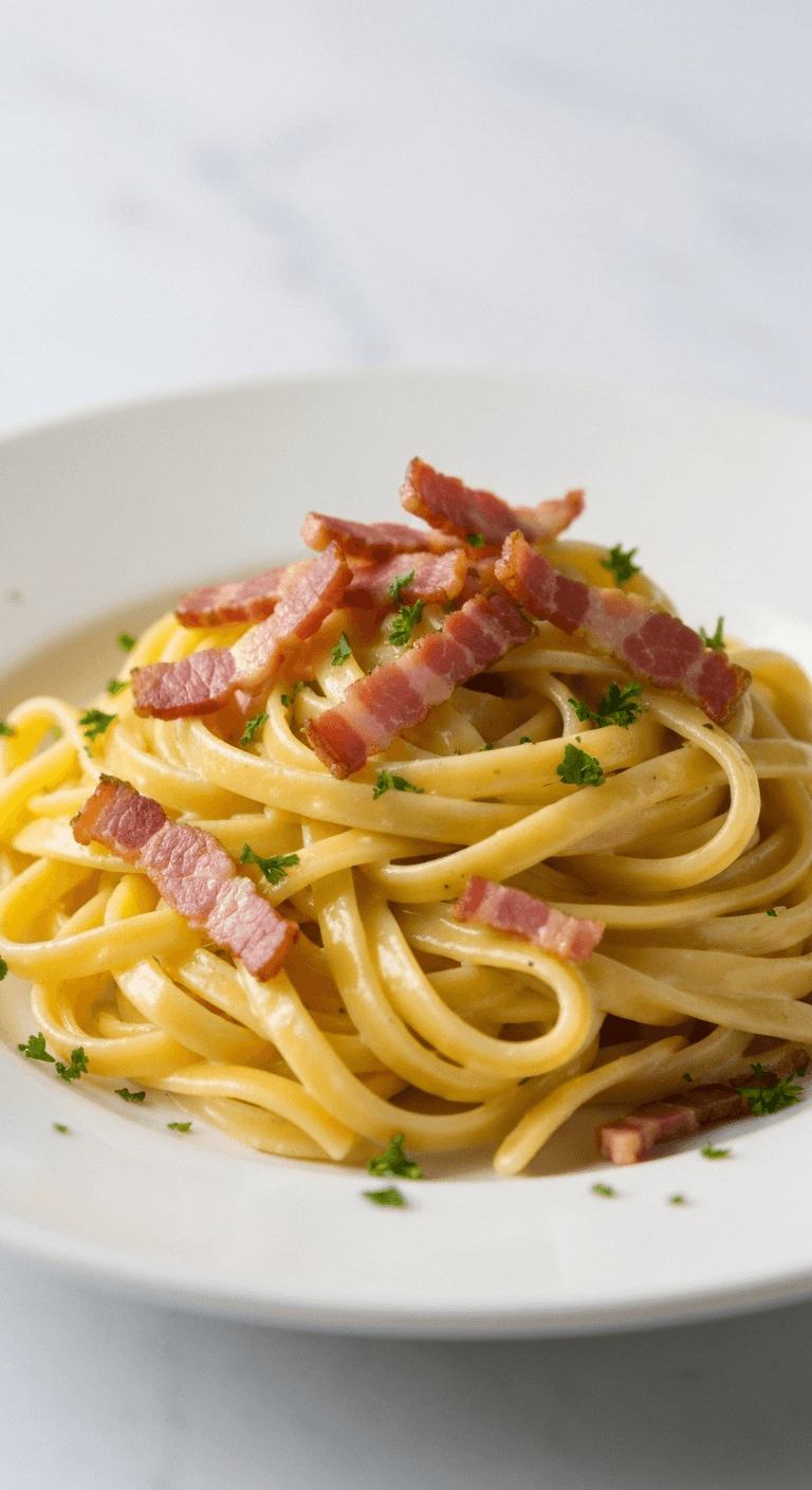 Creamy Carbonara with Pancetta Crisps