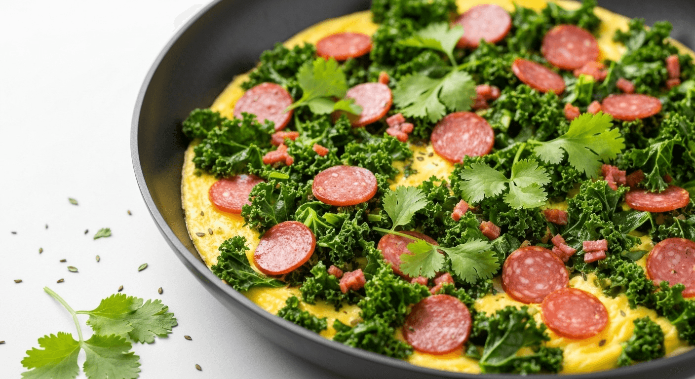 Kale, Salami & Cilantro Scramble