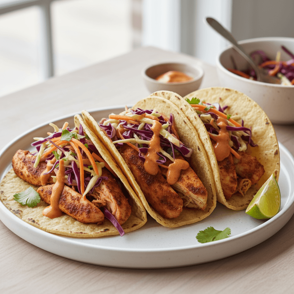 Spicy Baja Chicken Tacos with Slaw