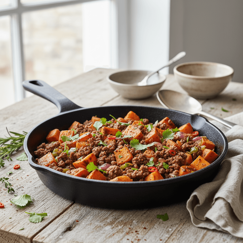 Ground Beef and Sweet Potato Skillet