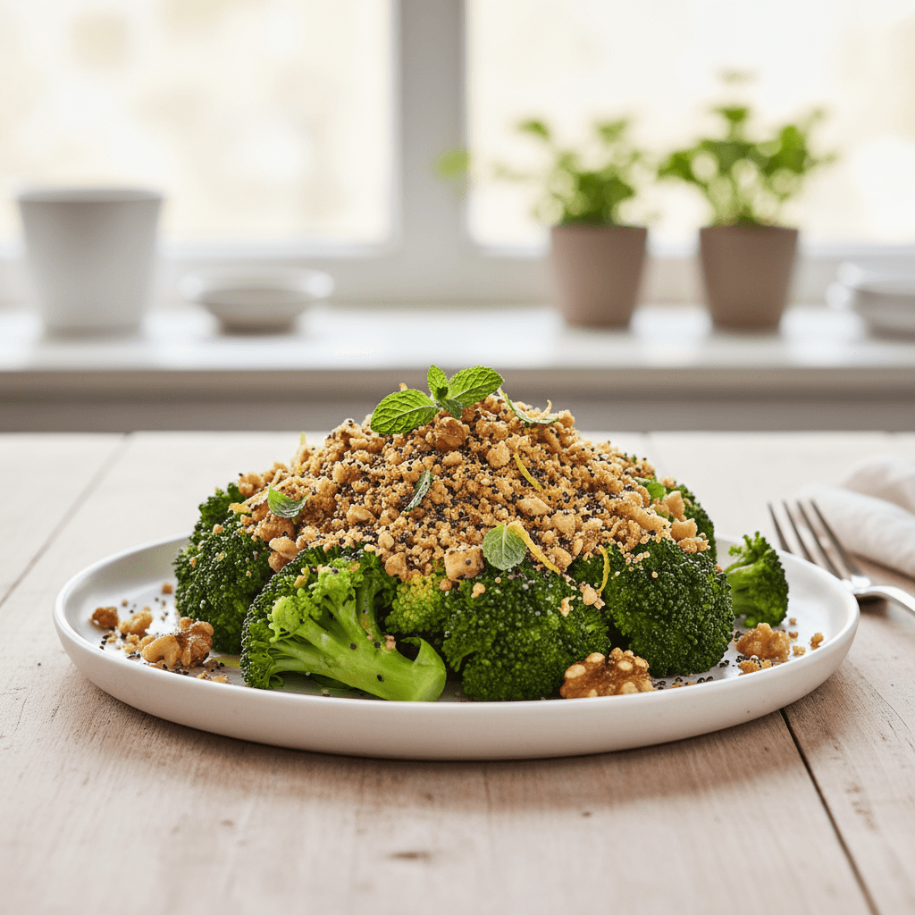 Steamed Broccoli with Walnut-Chia Crumble
